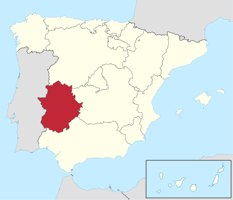 Ubicación de Extremadura en España