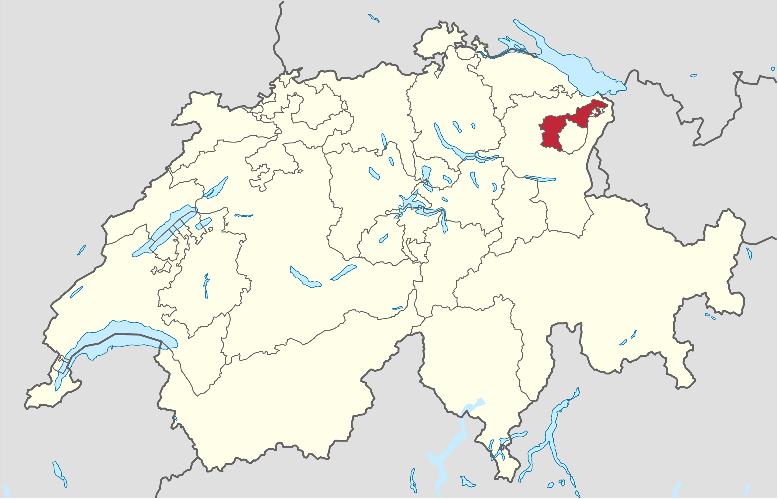 Ubicación en Suiza: Appenzell Rodas Exteriores