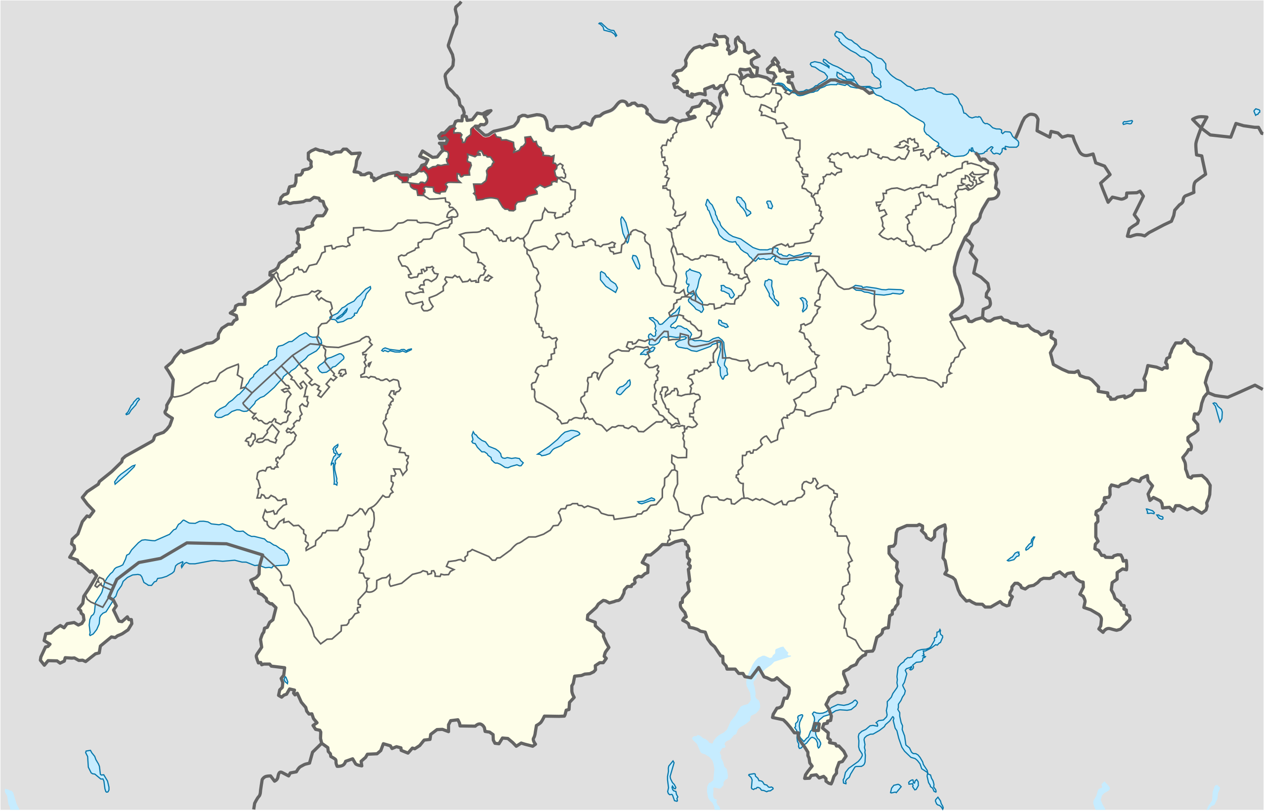 Ubicación en Suiza: Basilea-Campiña
